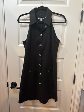 Veronica Beard Black Sleeveless Button-Front Mini Dress